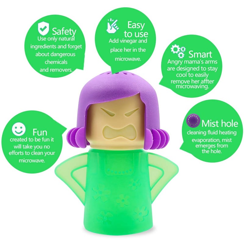 Abnaok Microwave Cleaner, Angry Mama Microwave Cleaner Microwave Oven Steam Cleaner Easily Clean in Minutes Cleans Add Vinegar and Water for Home or Office with English Manual (Green) - Image 2