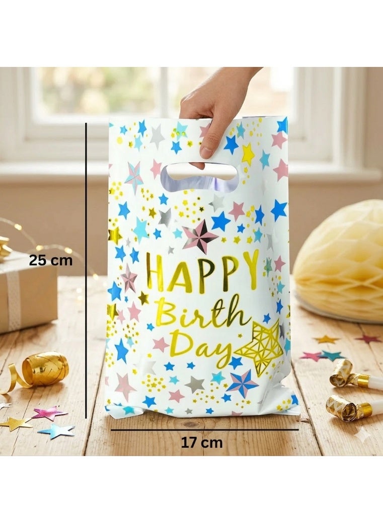 971 Junction 20 Pcs Happy Birthday Party Gift Bags, Happy Birthday Candy Favor Bags, Foil Goody bags for Return Gifts for Kids, Baby Showers, Birthday Party Decorations, Treat Bags for Boys and Girls, Colourful Loot Bags - Image 1
