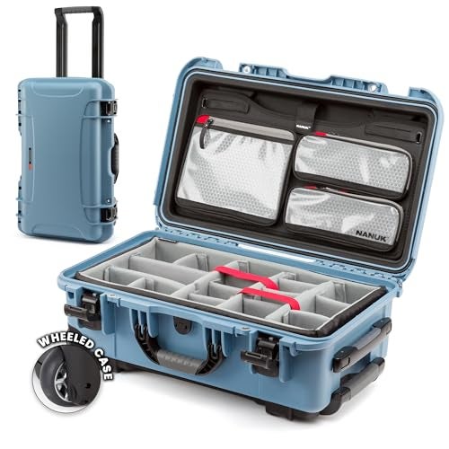 NANUK 935 Hard Case with Padded Divider Waterproof Equipment Case with Wheels 22 x 14 x 9 Dustproof and Impact Resistant Airline CarryOn Approved Cyan - Image 1