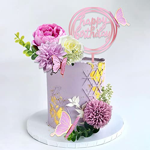 BANBALLON 14 PCS Butterfly Cake Toppers Happy Birthday Cake Decorations with Artificial Purple Flowers Eucalyptus Butterflies for Girls Birthday Party Wedding Baby Shower Supplies (Purple) - Image 5