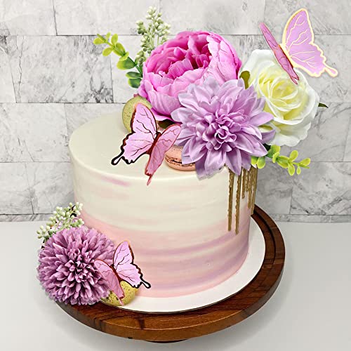 BANBALLON 14 PCS Butterfly Cake Toppers Happy Birthday Cake Decorations with Artificial Purple Flowers Eucalyptus Butterflies for Girls Birthday Party Wedding Baby Shower Supplies (Purple) - Image 4