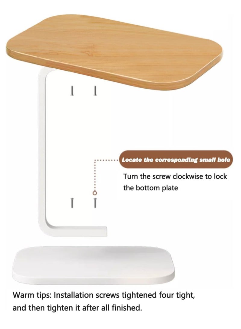 JOMILA Adjustable C Shaped Bed Table Sofa Side Table Laptop Workstation Metal Frame Easy Assembly Oval Bedside Table for Bedroom Living Room Home Office  - Image 2