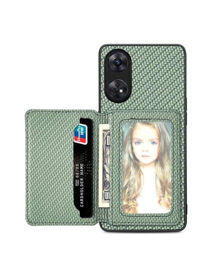 اس-توب جراب هاتف OPPO Reno8 T 5G مصنوع من ألياف الكربون مع حقيبة بطاقات مغناطيسية - Image 1