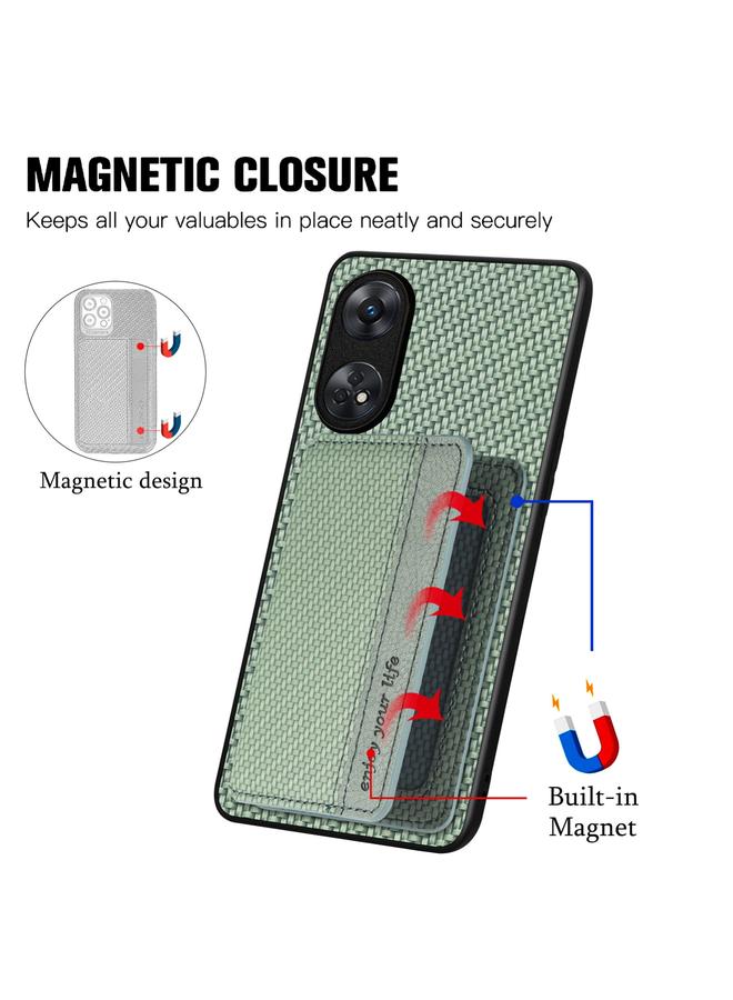 اس-توب جراب هاتف OPPO Reno8 T 5G مصنوع من ألياف الكربون مع حقيبة بطاقات مغناطيسية - Image 3