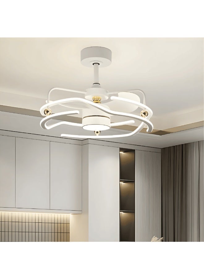 ACCEPT Modern Ceiling Fan with Integrated LED Chandelier, 3 Light Colors, 6 Speeds with Remote Control, 60cm - White. - Image 1