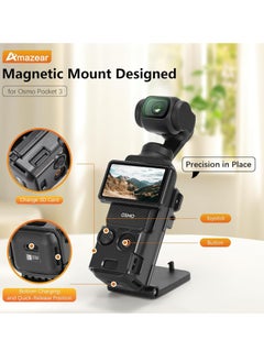 AMAZEAR Magnetic Mount Stand Compatible with DJI Osmo Pocket 3, Upgraded Pocket3 Accessories Adapter Clamp Magnet Suction Case Holder on Desktop, Vertical Surface, 180° Adjustable Handle, WITH 2 Lens Protector + 2 LCD Screen Protector  - Image 2