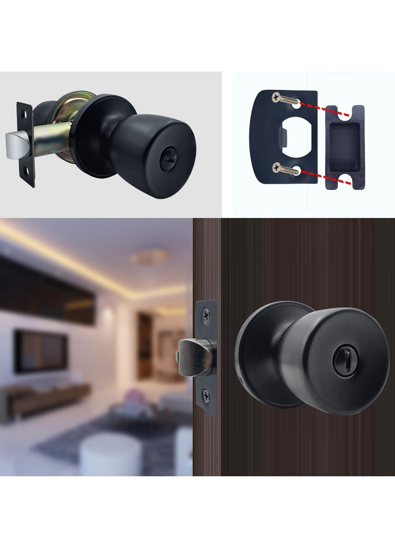 SYOSI Entry Door Knob Keyless Round Ball Lock Interior Exterior Door Knob Interior Keyless Non Locking Round Door Handle keyless entry door lock for Bedroom Bathroom Matte Black Keyless 1Pack  - Image 5