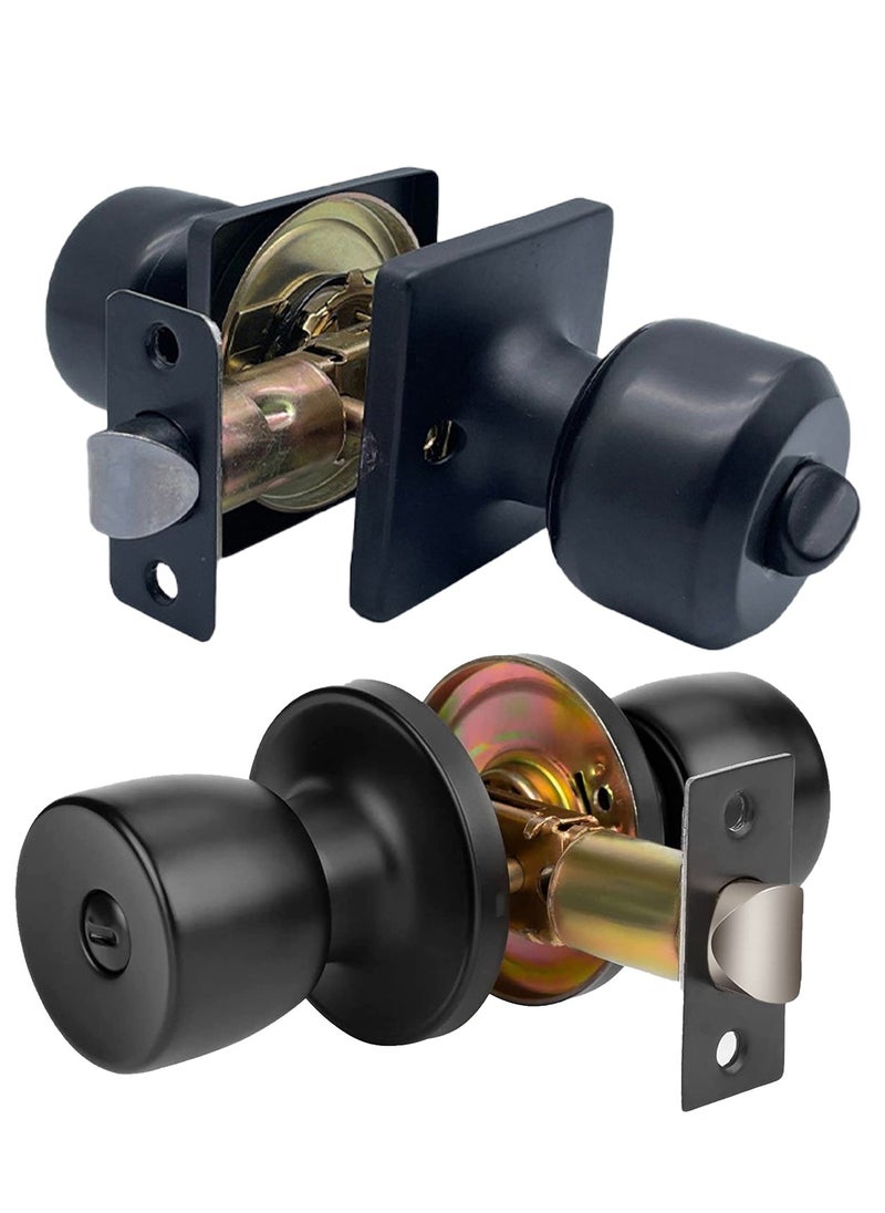 SYOSI Entry Door Knob Keyless Round Ball Lock Interior Exterior Door Knob Interior Keyless Non Locking Round Door Handle keyless entry door lock for Bedroom Bathroom Matte Black Keyless 1Pack  - Image 1
