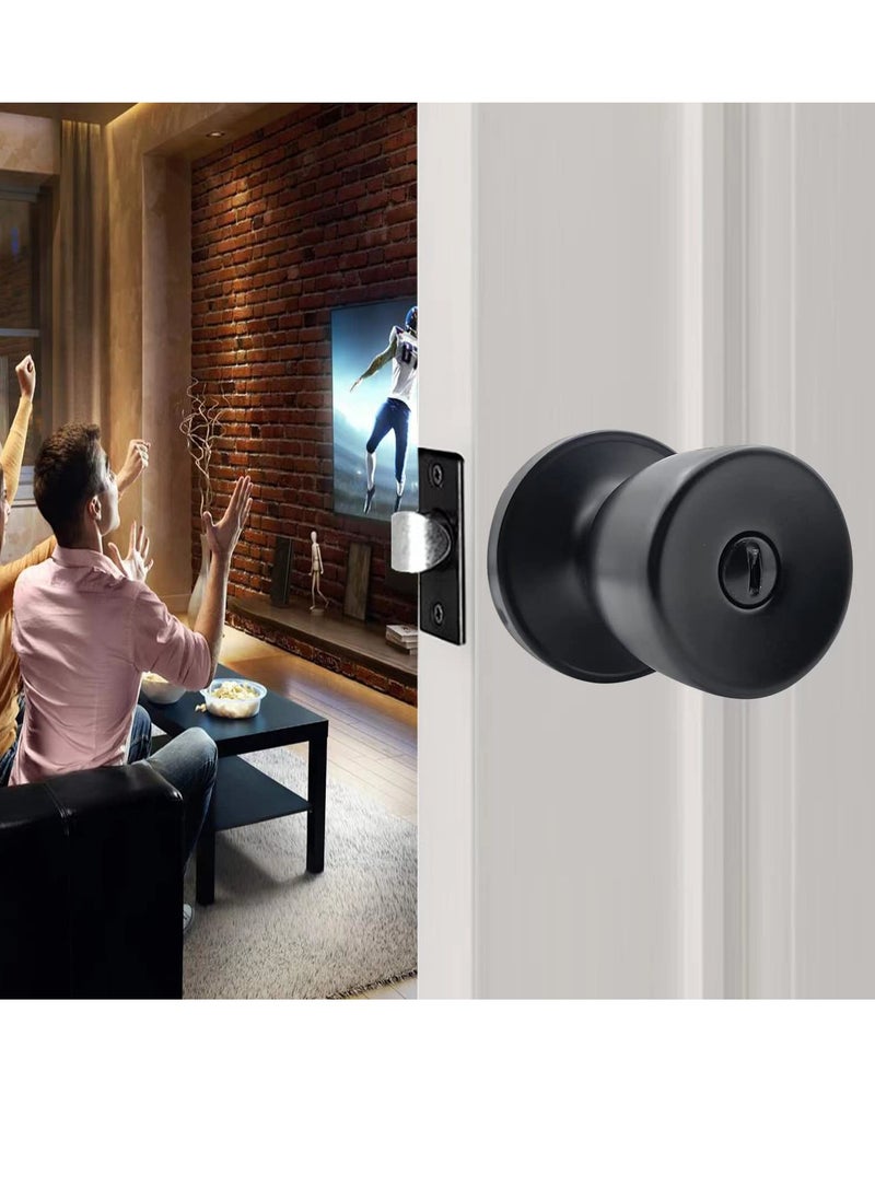 SYOSI Entry Door Knob Keyless Round Ball Lock Interior Exterior Door Knob Interior Keyless Non Locking Round Door Handle keyless entry door lock for Bedroom Bathroom Matte Black Keyless 1Pack  - Image 2