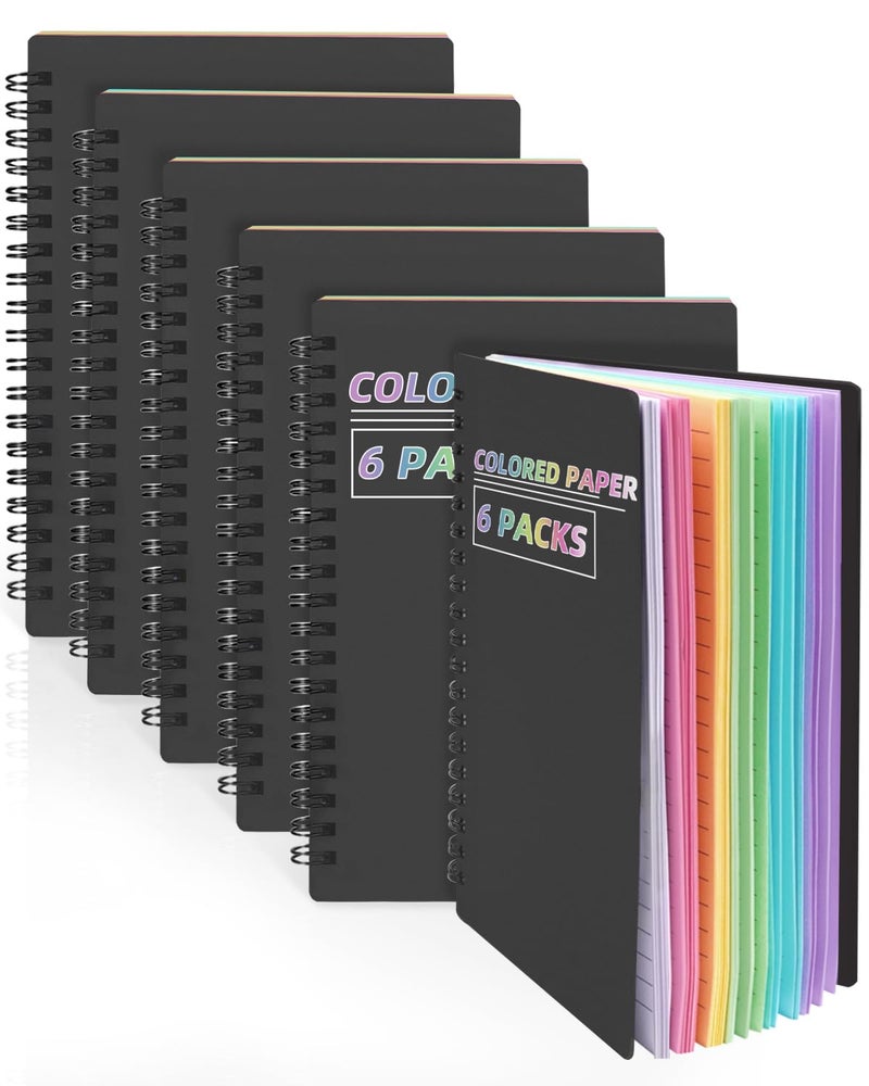 Dynta Colored Paper Spiral Notebook 6 Packs 5x7 Inches Small Journals College Ruled Durable Cover Thick Paper for School or Office, 102 Sheets/204 Pages for Students Women - Image 1