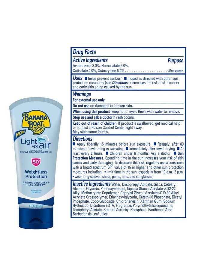 BANANA BOAT Light As Air Sunscreen Broad Spectrum Lotion Spf 50 6Oz. 2 Count (Pack Of 1)  - Image 3
