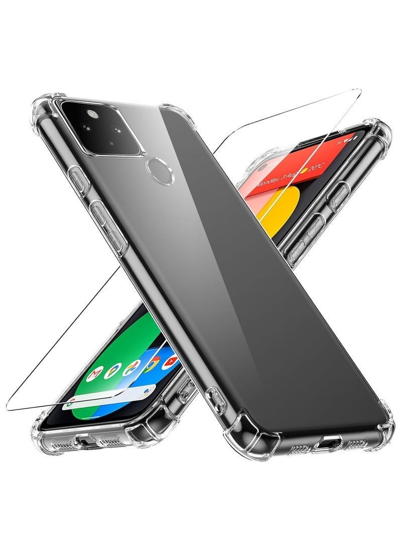 ELTRAZONE Case for Google Pixel 5 Phone case, with 1 Piece Screen Protector, TPU Bumper Shockproof Silicone Fullbody Protective Case Cover for Google Pixel 5, Transparent - Image 1
