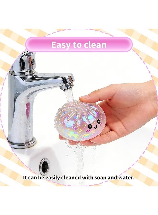 ATRJSZ Crystal Clear Glitter Dumpling Squishy Toy with Steamer Box, Translucent Jumbo TPR Squeeze Bun Fidget, ASMR Sensory Stress Relief Alternative to Nice Cube & Jellyfish - Image 4