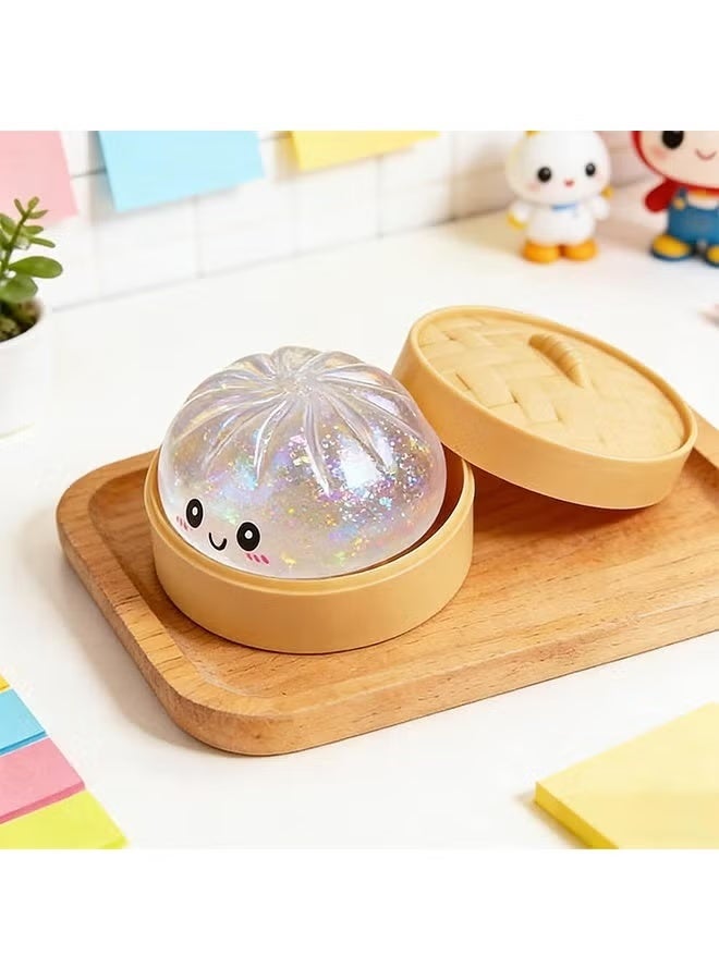 ATRJSZ Crystal Clear Glitter Dumpling Squishy Toy with Steamer Box, Translucent Jumbo TPR Squeeze Bun Fidget, ASMR Sensory Stress Relief Alternative to Nice Cube & Jellyfish - Image 5