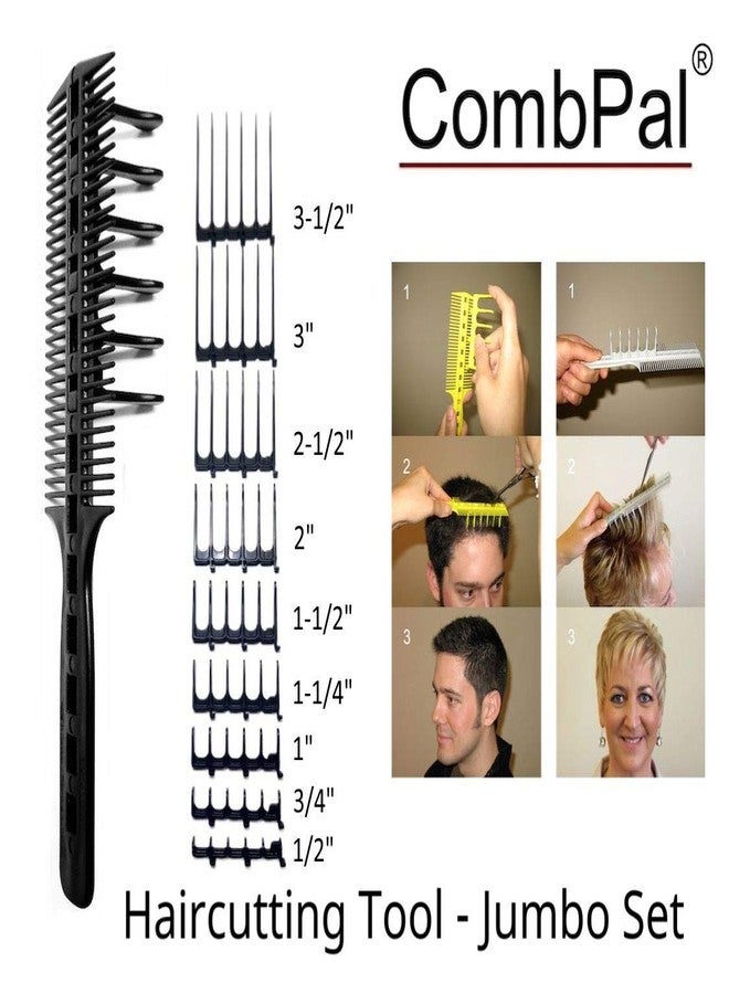 كومبال أداة قص الشعر CombPal Scissor Clipper Over Comb - مجموعة أدوات قص الشعر للحلاق - مجموعة أمشاط توجيه قص الشعر المنزلية (عبوة كبيرة الحجم، أسود) - Image 3