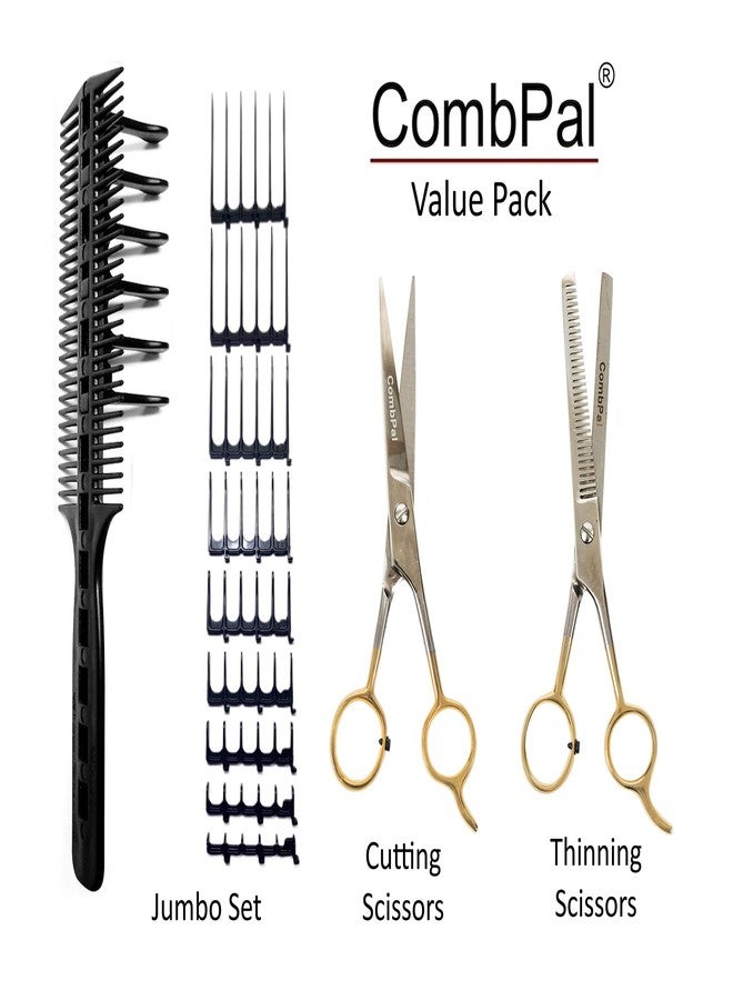 كومبال أداة قص الشعر CombPal Scissor Clipper Over Comb - مجموعة أدوات قص الشعر للحلاق - مجموعة أمشاط توجيه قص الشعر المنزلية (عبوة كبيرة الحجم، أسود) - Image 2