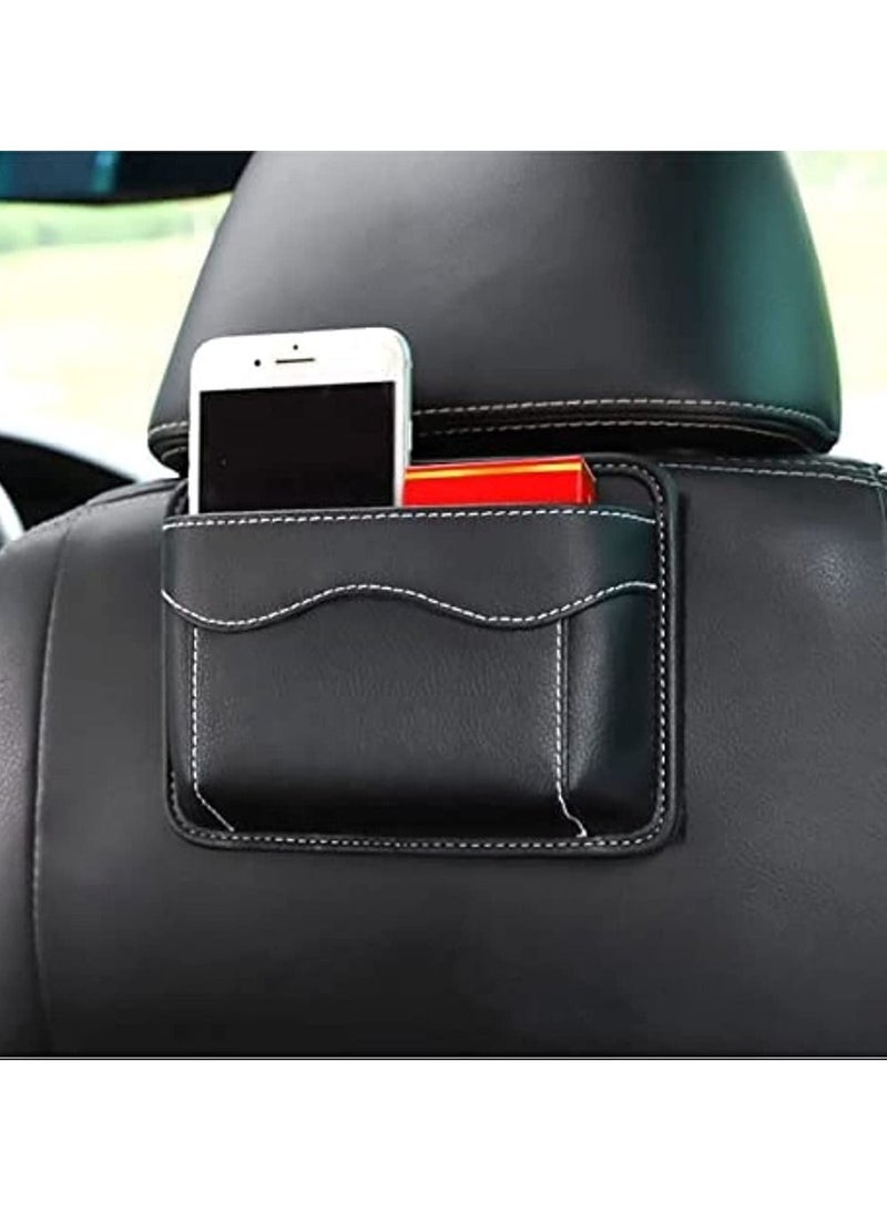 OIMG Car Seat Side PU Leather Mini Pocket Organizer Storage Bag Pen Phone Holder Tray Pouch Vehicle Seat Gap Filler Accessories For Car Seat Door Window Console(Black)  - Image 1