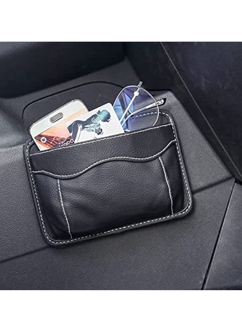 OIMG Car Seat Side PU Leather Mini Pocket Organizer Storage Bag Pen Phone Holder Tray Pouch Vehicle Seat Gap Filler Accessories For Car Seat Door Window Console(Black)  - Image 5