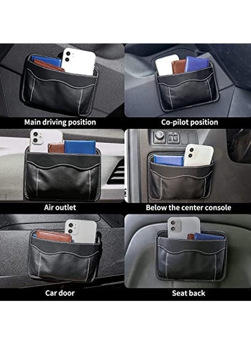 OIMG Car Seat Side PU Leather Mini Pocket Organizer Storage Bag Pen Phone Holder Tray Pouch Vehicle Seat Gap Filler Accessories For Car Seat Door Window Console(Black)  - Image 2