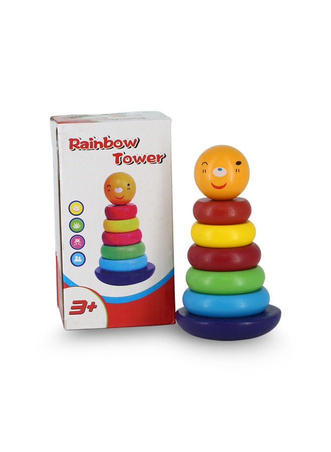 Rahalife Rainbow Tower Tumbler Wood Ring Educational Toys Early Learning Children Stacking Circles 0-1-3 Years Development Intelligence Exercise Hand-eye Coordination Recognition Colors kids Toy  - Image 1