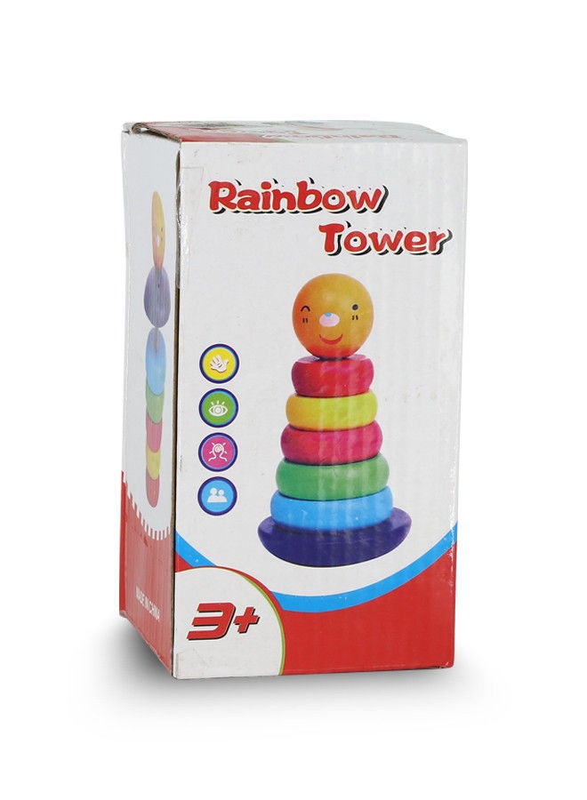 Rahalife Rainbow Tower Tumbler Wood Ring Educational Toys Early Learning Children Stacking Circles 0-1-3 Years Development Intelligence Exercise Hand-eye Coordination Recognition Colors kids Toy  - Image 4