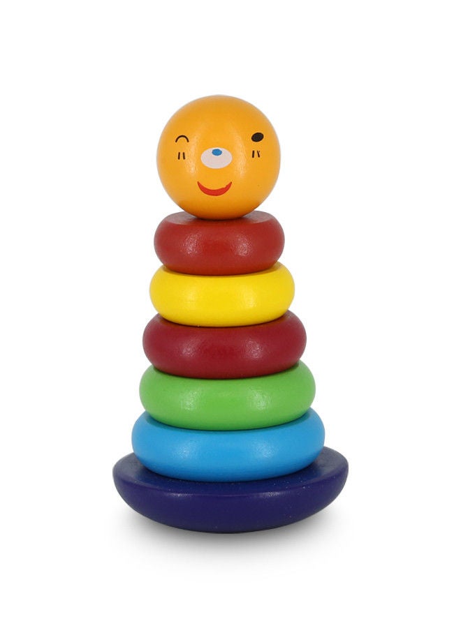 Rahalife Rainbow Tower Tumbler Wood Ring Educational Toys Early Learning Children Stacking Circles 0-1-3 Years Development Intelligence Exercise Hand-eye Coordination Recognition Colors kids Toy  - Image 2