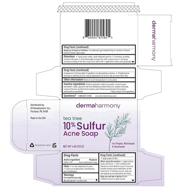 Dermaharmony 10 Sulfur with Tea Tree Oil Acne Bar Soap 4 oz 3 Bars - Image 4