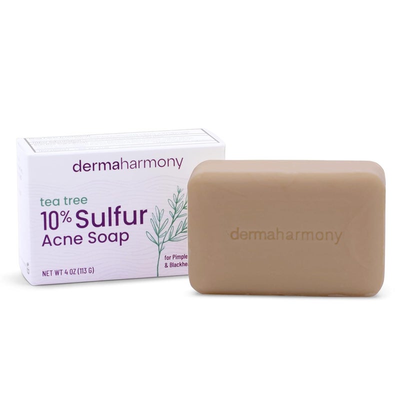Dermaharmony 10 Sulfur with Tea Tree Oil Acne Bar Soap 4 oz 3 Bars - Image 2