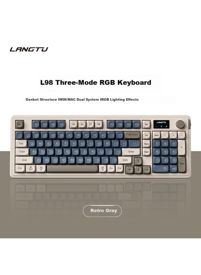 LANGTU لانغتو (لانغتو) L15 لوحة مفاتيح صامتة رمادية عتيقة 98 مفتاح سلكية/لاسلكية/بلوتوث ثلاثية الوضع مع هيكل جازكيت وإضاءة RGB - Image 1