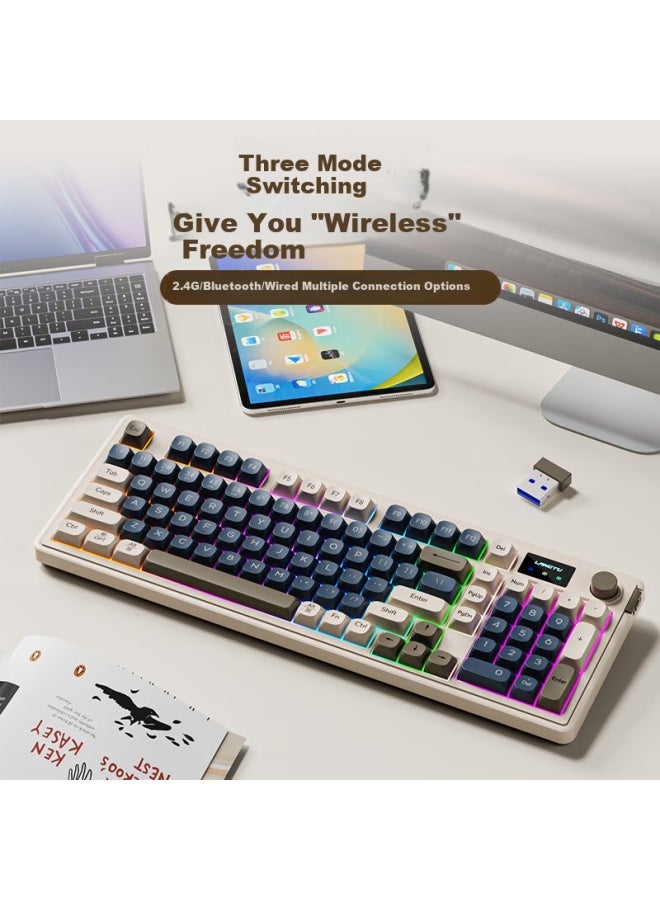 LANGTU لانغتو (لانغتو) L15 لوحة مفاتيح صامتة رمادية عتيقة 98 مفتاح سلكية/لاسلكية/بلوتوث ثلاثية الوضع مع هيكل جازكيت وإضاءة RGB - Image 2