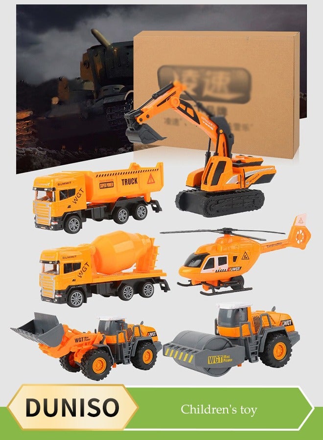 DUNISO Small Construction Toys, 6Pcs Construction Vehicles Trucks Kids Birthday Gifts Play Vehicle Toy Mini Car Toys Set Die Cast Engineering Excavator Digger Push Trucks Birthday Cake Toppers Car - Image 1