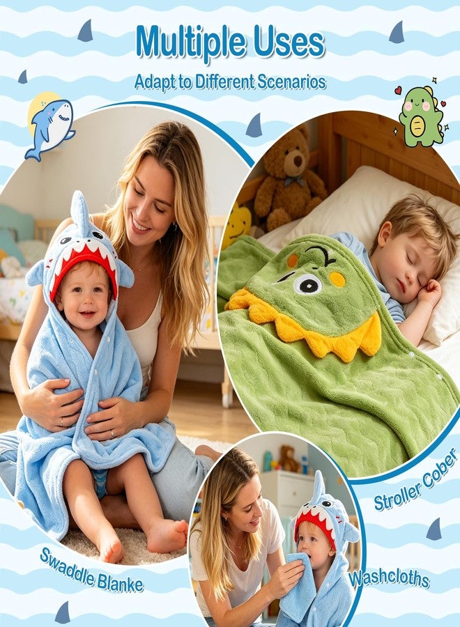 OFUSUY 6 PCS Toddler Towels Set for Boy Girl 0-5 Year, 2 PCS Thick Hooded Baby Bath Towels for Kids Large 55" x 27.5" & 4 PCS Washcloths, Soft Toddler Newborn Bath Essentials Gifts, Dinosaur & Elephant - Image 3