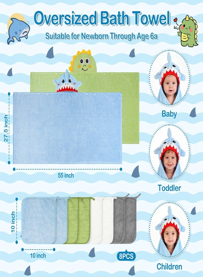 OFUSUY 6 PCS Toddler Towels Set for Boy Girl 0-5 Year, 2 PCS Thick Hooded Baby Bath Towels for Kids Large 55" x 27.5" & 4 PCS Washcloths, Soft Toddler Newborn Bath Essentials Gifts, Dinosaur & Elephant - Image 2