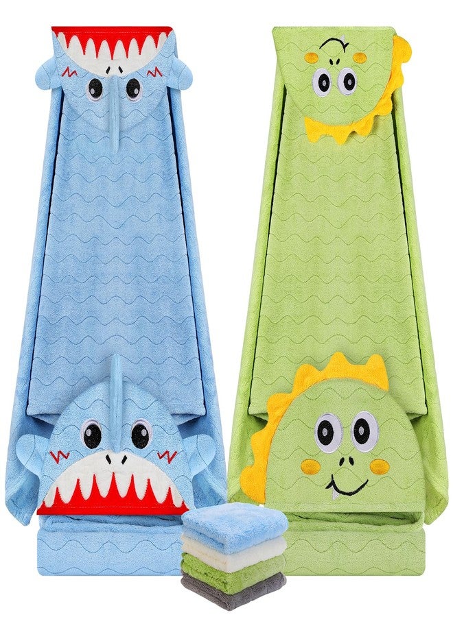 OFUSUY 6 PCS Toddler Towels Set for Boy Girl 0-5 Year, 2 PCS Thick Hooded Baby Bath Towels for Kids Large 55" x 27.5" & 4 PCS Washcloths, Soft Toddler Newborn Bath Essentials Gifts, Dinosaur & Elephant - Image 1
