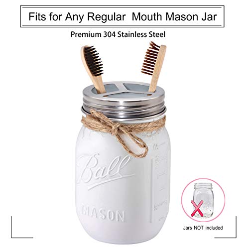 Komashr Mason Jar Bathroom Accessories Set(4pcs)- Jars Not Included - Foaming Soap Dispenser,Toothbrush Holder, and Apothecary Storage Jars Lids -Rustic Farmhouse Decor,Brushed Nickel - Image 4