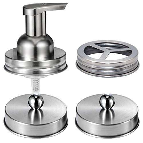 Komashr Mason Jar Bathroom Accessories Set(4pcs)- Jars Not Included - Foaming Soap Dispenser,Toothbrush Holder, and Apothecary Storage Jars Lids -Rustic Farmhouse Decor,Brushed Nickel - Image 1