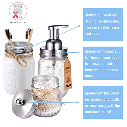 Komashr Mason Jar Bathroom Accessories Set(4pcs)- Jars Not Included - Foaming Soap Dispenser,Toothbrush Holder, and Apothecary Storage Jars Lids -Rustic Farmhouse Decor,Brushed Nickel - Image 2