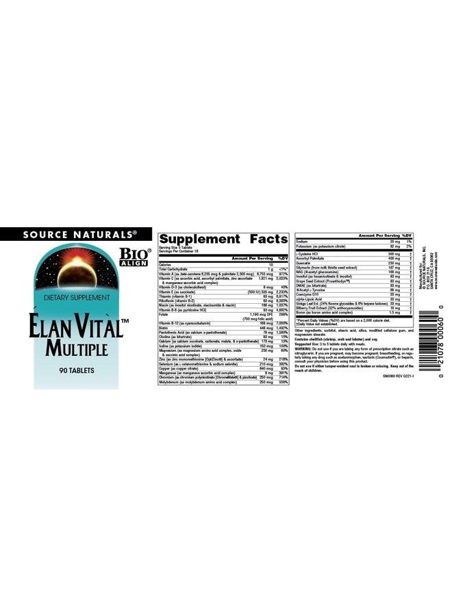 Source Naturals Elan Vital Multiple - Supports Brain, Heart, Liver, Immune, Energy Boost - 90 Tablets - Image 4