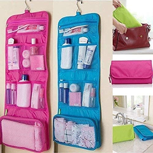 MSA Cosmetic Bag | Bathroom Organizer | Foldable Polyester Toiletry Cosmetic Wall Hanging Storage Bag | Closet Organizer Pouch with Hangers Holder (Multicolor, Set Of 1) - Image 3