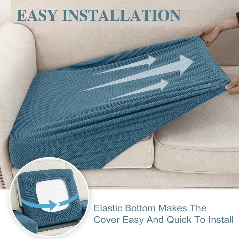 LA MEACK Couch Cushion Covers Seat Cushion Cover Stretch Couch Cover Separate Sectional Sofa Slipcovers Furniture Protector(3 Pieces for Seat or Sofa Backrest, Blue) - Image 5