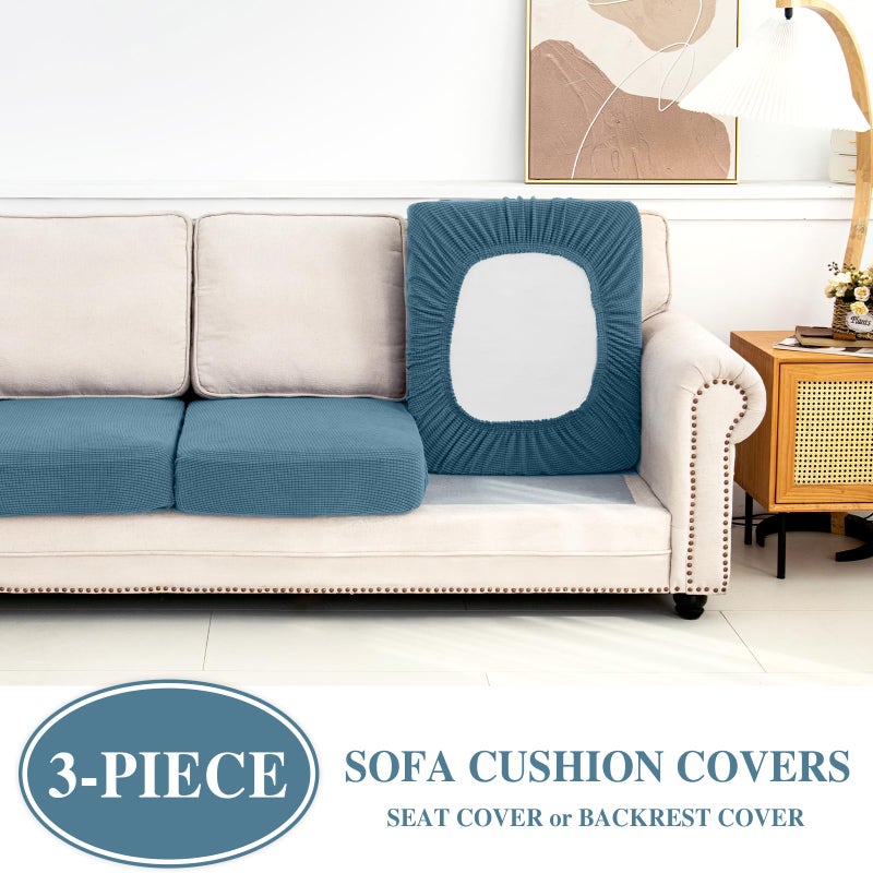 LA MEACK Couch Cushion Covers Seat Cushion Cover Stretch Couch Cover Separate Sectional Sofa Slipcovers Furniture Protector(3 Pieces for Seat or Sofa Backrest, Blue) - Image 3