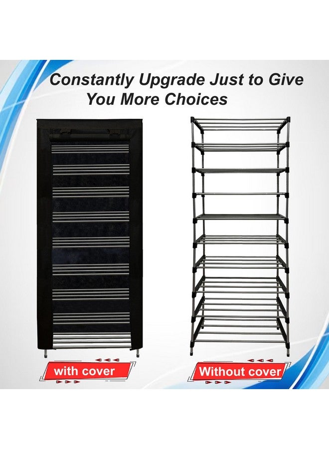 SANAMSTORE® Multipurpose Rustproof Shoe Rack Metal, Foldable Wide Storage Rack for Shoes, Toys, Easy to Move & Assemble (9 Shelves)(Black), Cm - Image 4