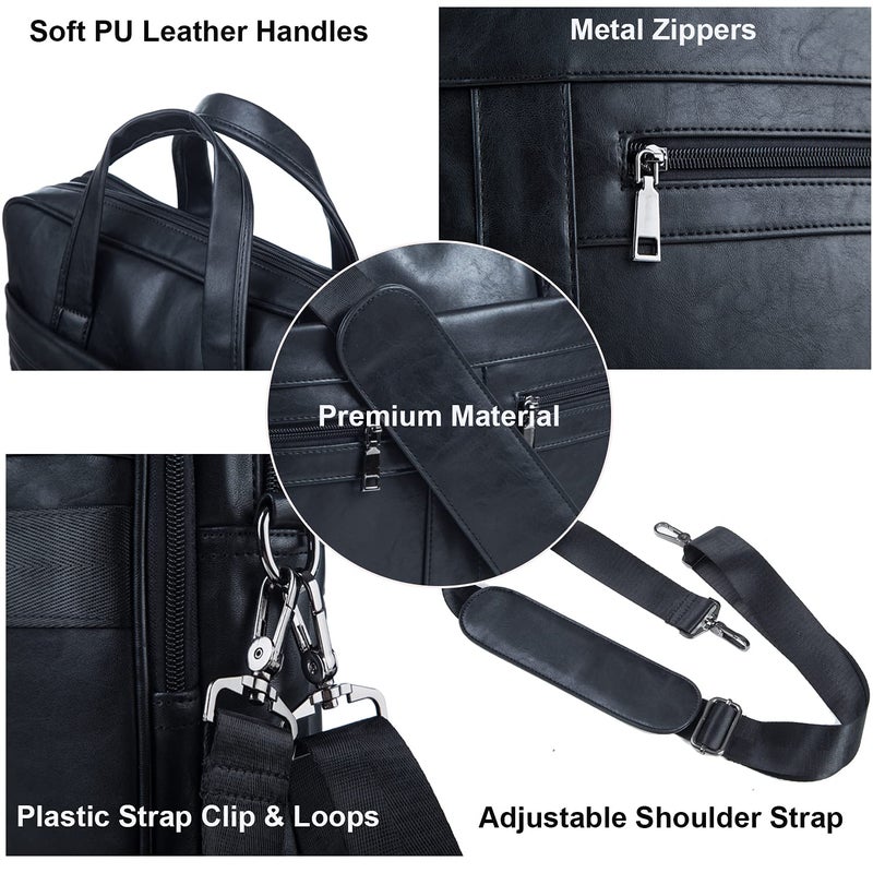seyfocnia Men's Leather Messenger Bag, 15.6 Inches Laptop Briefcase Business Satchel Computer Handbag Shoulder Bag for Men-Black - Image 2