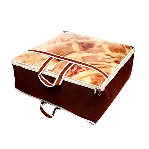 AARON INC Presents Non Woven Blanket Storage Bag With Front Handle Large Transparent Clear Window Large Size Storage Bag Cover Under Bed Storage (Brown Pack of 4) - Image 3