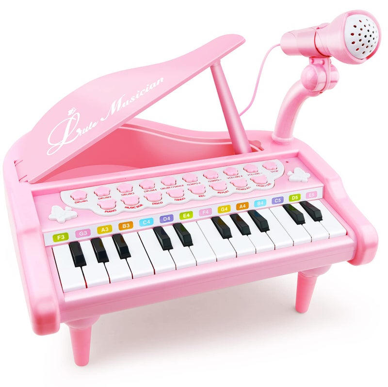 Love&Mini Piano Keyboard Toy for Girls - 24 Keys Toddler Piano Music Toy Instruments with Microphone, Pink Piano Toys for 1 2 3 Years Old Girls Birthday Xmas Gift - Image 1