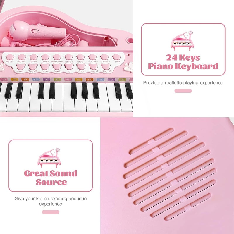 Love&Mini Piano Keyboard Toy for Girls - 24 Keys Toddler Piano Music Toy Instruments with Microphone, Pink Piano Toys for 1 2 3 Years Old Girls Birthday Xmas Gift - Image 4