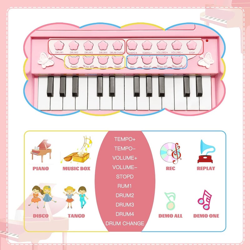 Love&Mini Piano Keyboard Toy for Girls - 24 Keys Toddler Piano Music Toy Instruments with Microphone, Pink Piano Toys for 1 2 3 Years Old Girls Birthday Xmas Gift - Image 5