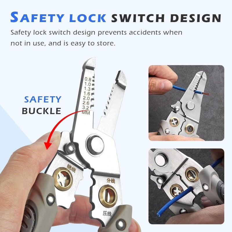 UPTODATETOOLS UPTODATETOOLS Special Wire Stripper for Electrician 6 in 1 Multifunction Wire Pliers Tool for Electric Cable Stripping Cutting Cable Stripper and Crimping  - Image 2