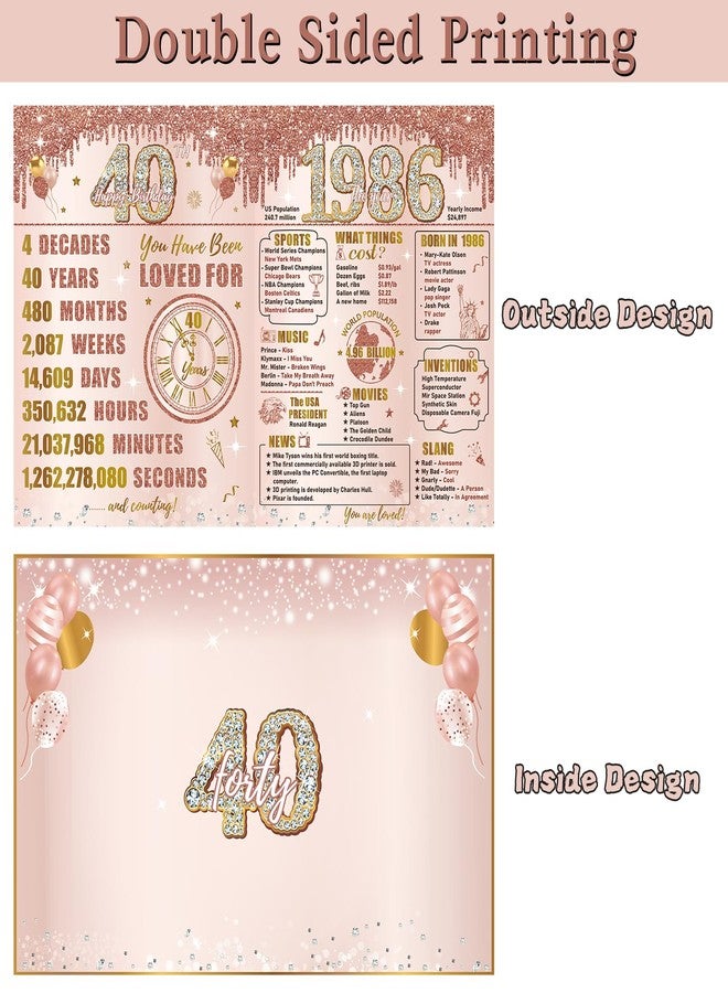 Turypaty Large 40th Birthday Card With Envelope for Women, Pink Rose Gold The Year 1985 Happy 40th Birthday Giant Guest Signature Book Gift, Extra Big Forty Greeting Card Decoration Party Supply - Image 3