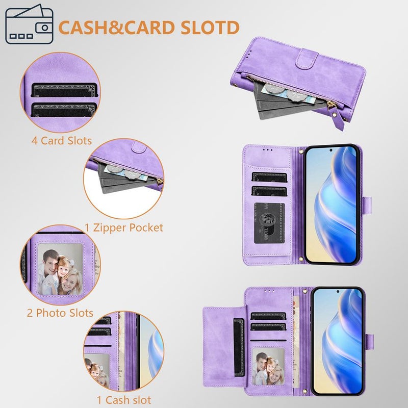 HuHa Case Cover For Infinix Smart 10 4G Multi-Card Slots Zipper Wallet Leather Phone Case(Purple) - Image 5